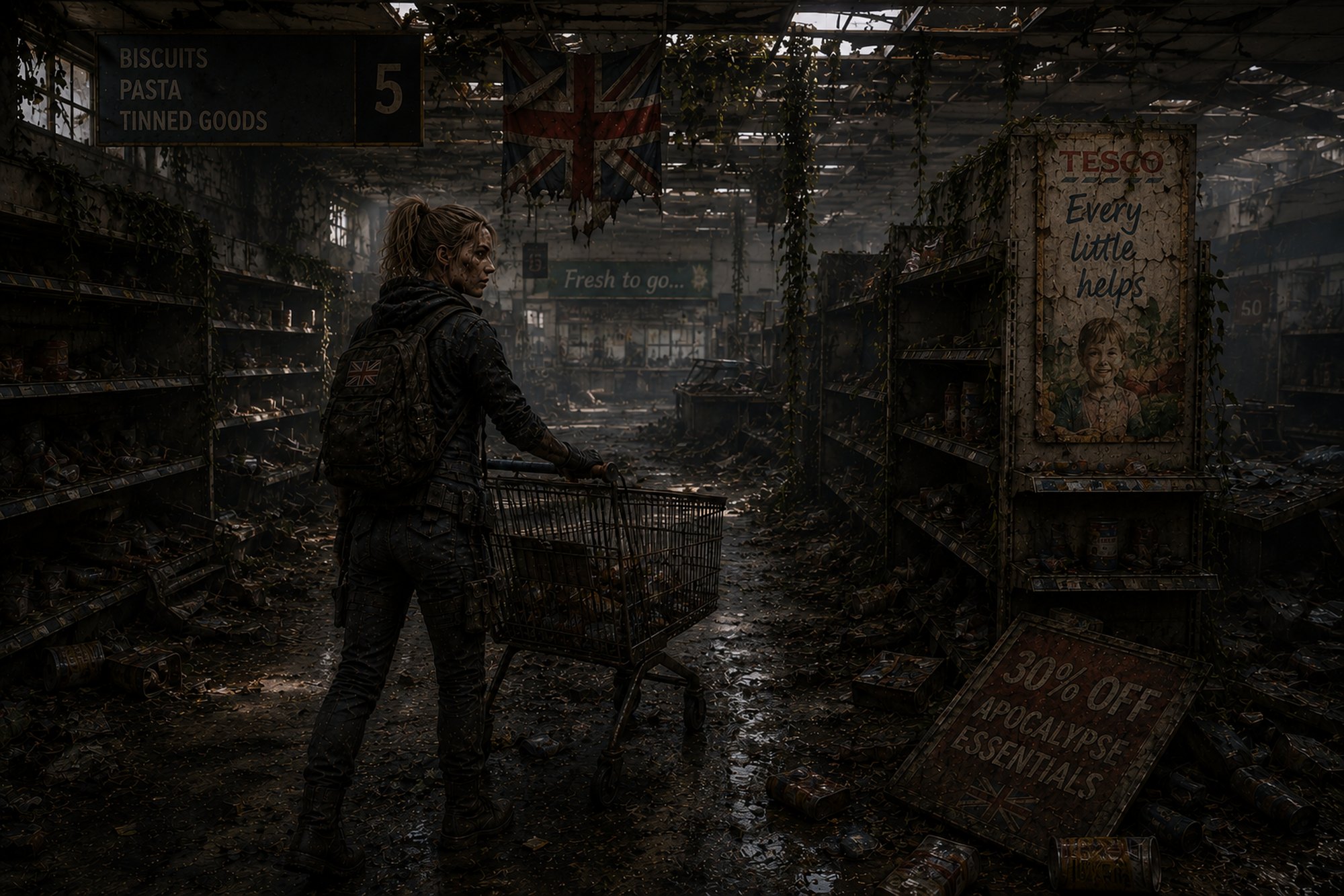 Click image to enlarge Supermarket Sweep British Apocalypse wall art